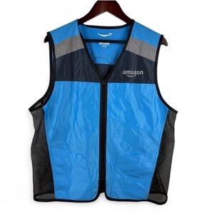 Amazon Blue Unisex Full Zip Reflective Employee Staff Vest Size M / L Uniform